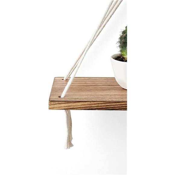 Macrame Hanging Shelves Boho WallDecor Set of 2Rustic Wood Floating StorageShelf - Picture 6 of 6